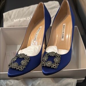 Manolo Blahnik Cobalt Satin Heels